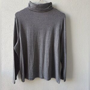 Talbots 2X Turtleneck Long Sleeve Gray Black Silver Stripe Casual Office Stretch